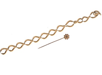 Lot 25 - Yellow metal and diamond stickpin, stamped 9ct together with a bracelet section