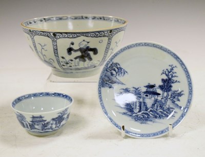 Lot 290 - Chinese provincial blue and white bowl, Nanking teabowl and saucer