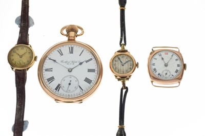 Lot 78 - 18k cased lady's wristwatch, 9c gold cased cocktail watch, gents 9c gold watch, etc