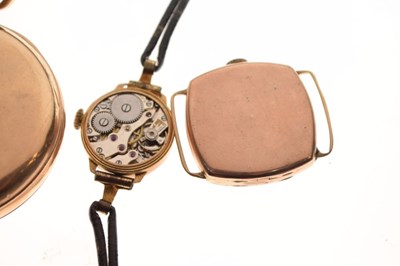 Lot 78 - 18k cased lady's wristwatch, 9c gold cased cocktail watch, gents 9c gold watch, etc