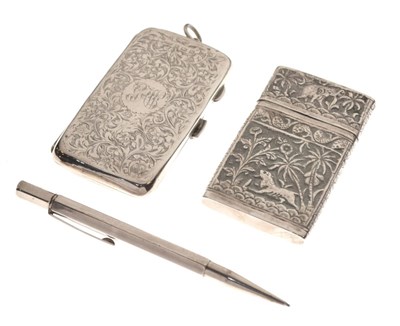 Lot 196 - Silver cigarette case, white metal card case and a sterling pencil