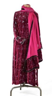 Lot 539 - Pakistani red velvet dress and shawl with typical floral decoration