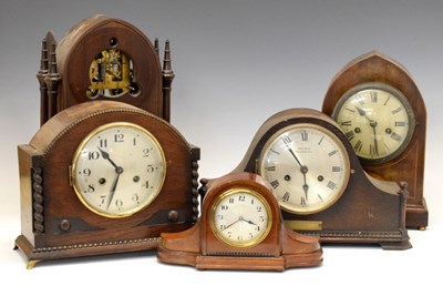 Lot 355 - Five assorted early to mid 20th Century mantel clocks