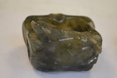 Lot 284 - Spinach jade ashtray decorated with a dragon, Tibetan egg and three pieces of Middle Eastern jewellery