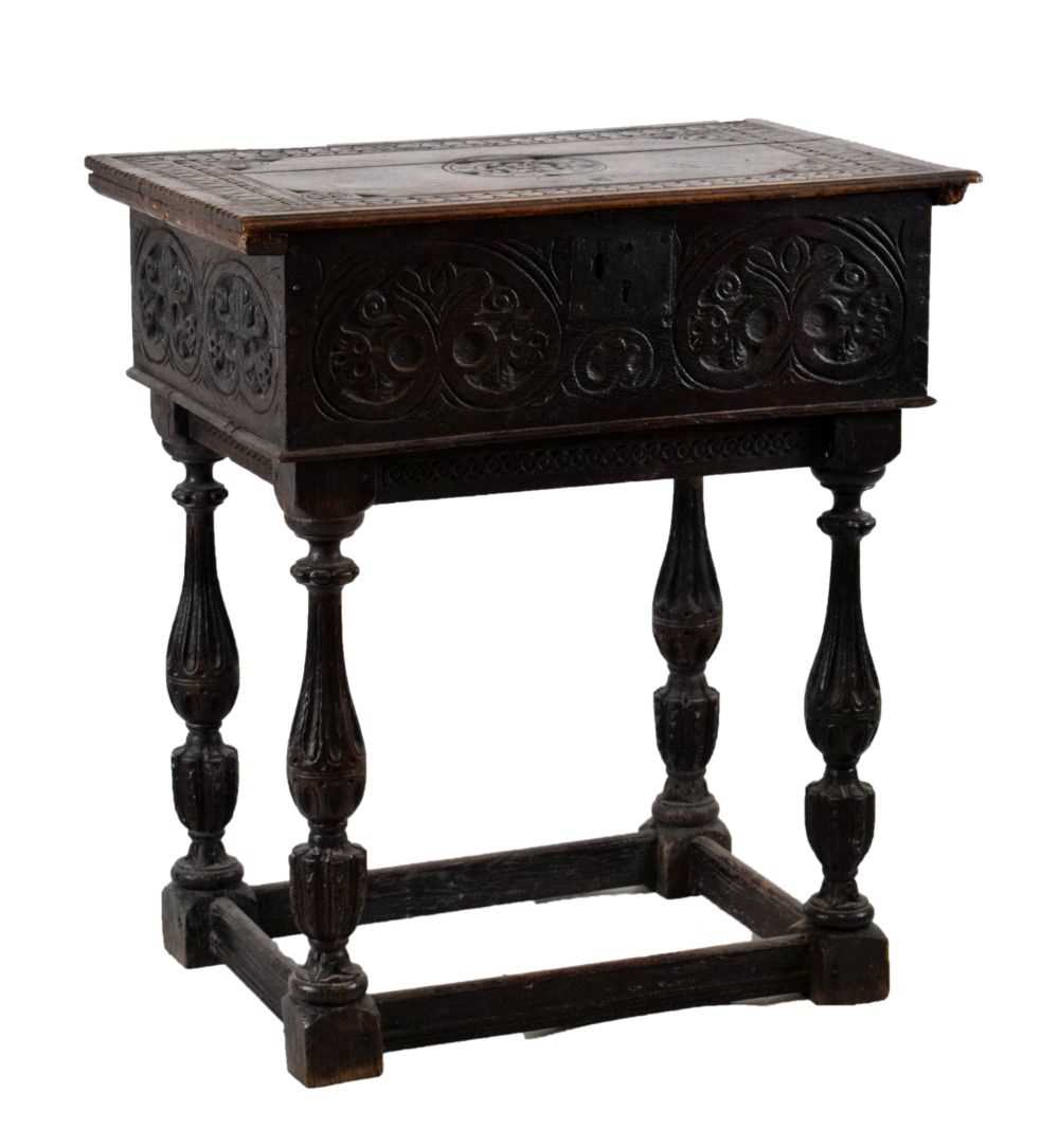 Lot 460 - 17th Century oak Bible box on stand