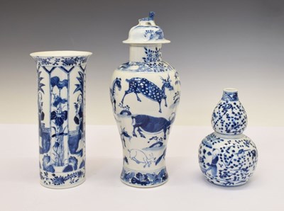 Lot 222 - Chinese blue and white porcelain jar, gourd vase and sleeve vase