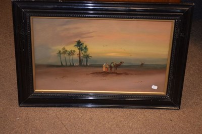 Lot 523 - Two oil paintings on board, Egyptian-style desert scenes, early 20th Century