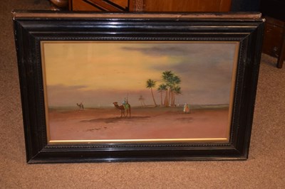 Lot 523 - Two oil paintings on board, Egyptian-style desert scenes, early 20th Century