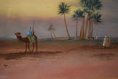 Lot 523 - Two oil paintings on board, Egyptian-style desert scenes, early 20th Century