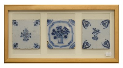 Lot 730 - Framed trio of Delft tiles