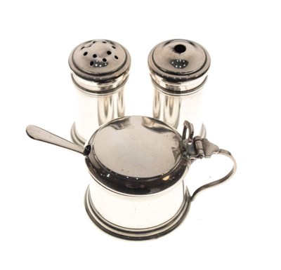 Lot 187 - Cased three-piece George V silver condiment set