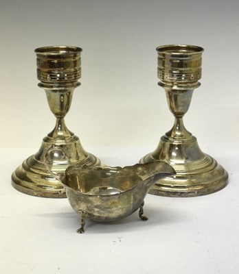 Lot 190 - Silver sauceboat and pair of candlesticks