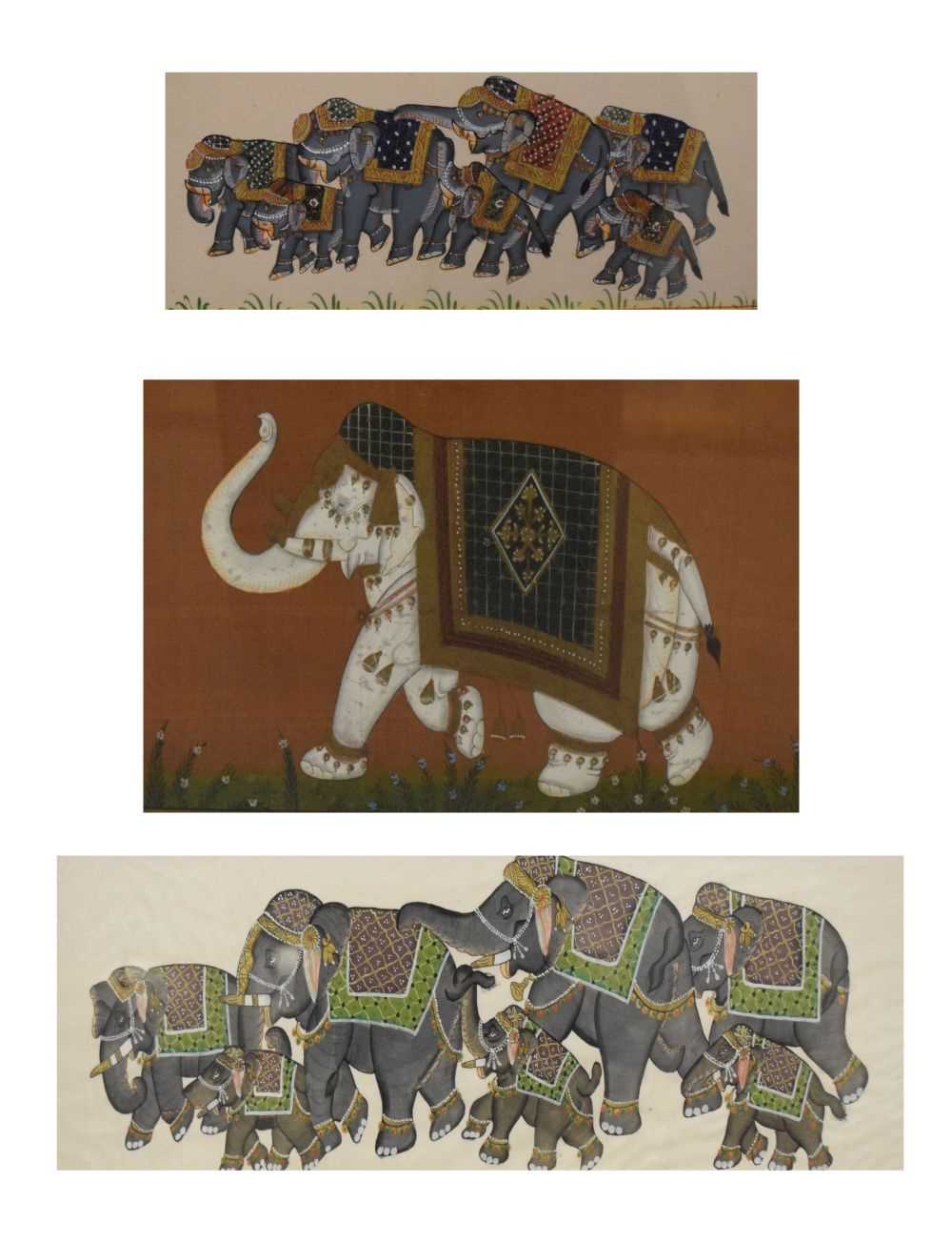 Lot 622 - Three Sri Lankan silk work elephant studies