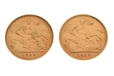 Lot 100 - Coins - Two Edward VII gold half sovereigns, 1903 & 1905