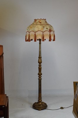 Lot 455 - Edwardian gilt gesso standard lamp and embroidered silk shade