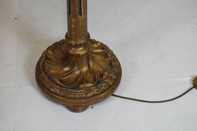 Lot 455 - Edwardian gilt gesso standard lamp and embroidered silk shade