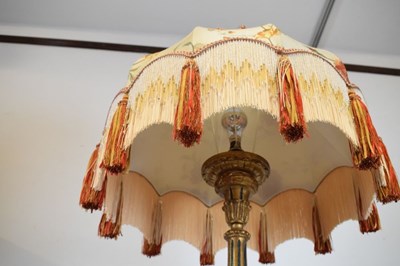 Lot 455 - Edwardian gilt gesso standard lamp and embroidered silk shade