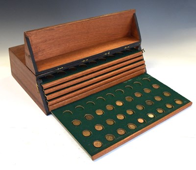 Lot 154 - Three wooden coin boxes or cases and content