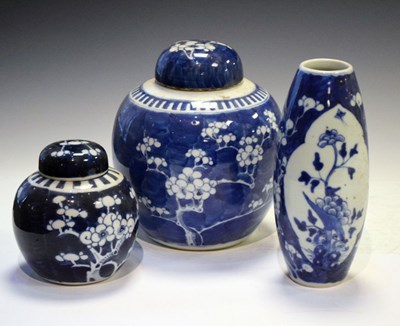 Lot 380 - Three Chinese blue and white prunus vessels