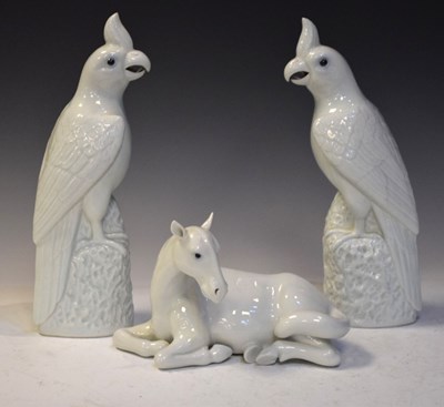 Lot 420 - Pair of Chinese Dehua-style blanc de chine porcelain parakeets