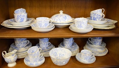 Lot 694 - Quantity of Moss Fibre blue and white tea and dinner ware, etc