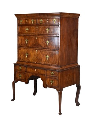 Lot 495 - George I-style inlaid walnut secretaire chest on stand