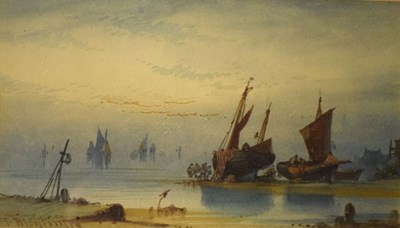 Lot 705 - Thomas Mortimer, (fl. 1889-1940) - Watercolour - Coastal/ harbour scene