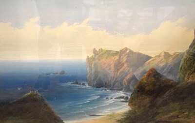 Lot 350 - Circle of F J Widgery (1861-1942) - Watercolour and bodycolour - Coastal cliffs