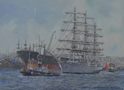 Lot 338 - Frank Shipsides, (1908-2005) - Watercolour, 'Dar Mlodziezy' at Falmouth