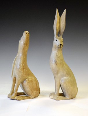 Lot 663 - Harriet Glen (modern) - Two wooden hare figures