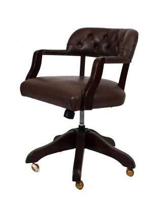 Lot 547 - Brown button-back leatherette office desk chair