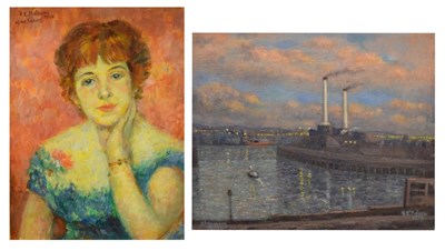 Lot 662 - H.E. Melsom - Three oil portraits and a view of Shoreham Harbour