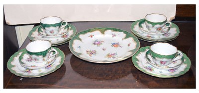 Lot 769 - Quantity of Dresden green scale floral painted teawares