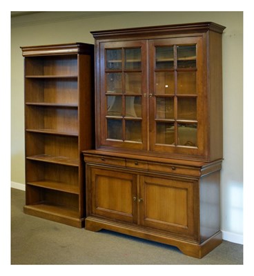 Lot 770 - Reproduction cherry wood cabinet bookcase, and tall open bookcase