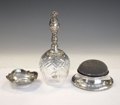 Lot 209 - Elizabeth II silver dish, silver-handled bell, and a jewellery box