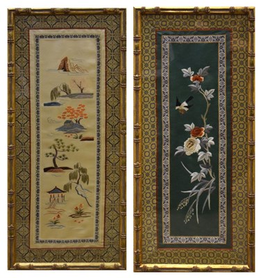 Lot 763 - Two Chinese silk sleeve panels