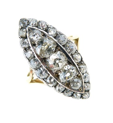Lot 15 - Late Victorian marquise shaped diamond cluster 18ct gold ring