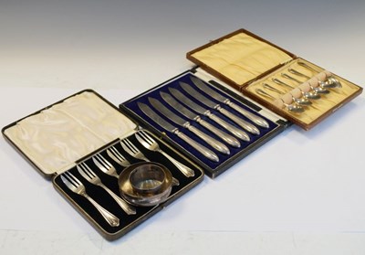 Lot 197 - Cased set of six Edward VII silver cake forks, etc