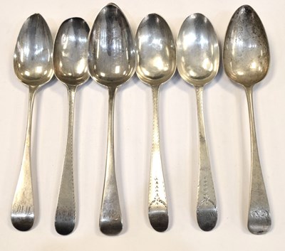 Lot 218 - Pair of George III silver tablespoons with bright-cut decoration, etc