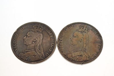 Lot 133 - Three Victorian crowns and two other coins