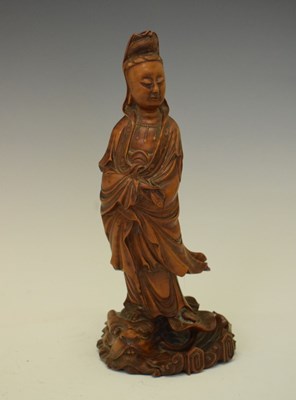 Lot 237 - Chinese carved wooden figure of Guanyin