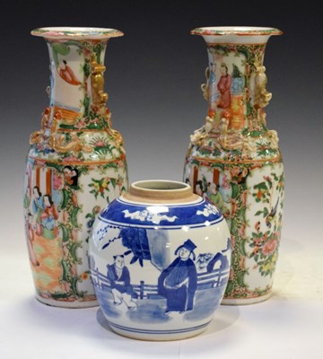 Lot 721 - Chinese porcelain ginger and pair of Famille Rose vases