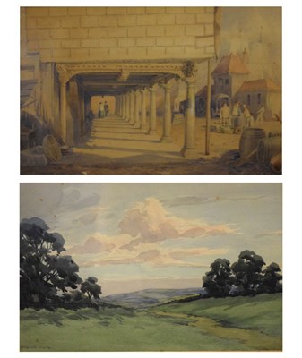 Lot 497 - Frank Mole - Watercolour - Mendip scene & Watercolour - Ipswich, Mariners Walk