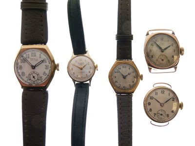 Lot 85 - Five vintage 9ct gold wristwatches