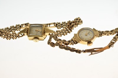 Lot 76 - Two ladies wristwatches stamped 750, together with a 9ct ring