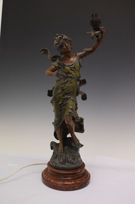 Lot 240 - French Art Nouveau spelter figural lamp