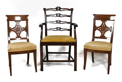 Lot 677 - Pair of 20th Century Biedermeier style chairs and ladderback elbow chair