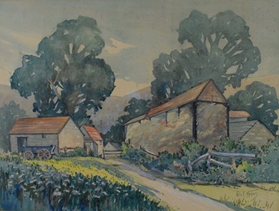 Lot 334 - Rex F. Hopes (Bristol Savages) - Watercolour - Landscape with farm buildings