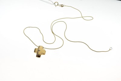 Lot 38 - 18ct gold, diamond set cross pendant on a fine snake chain, 6.8g gross approx