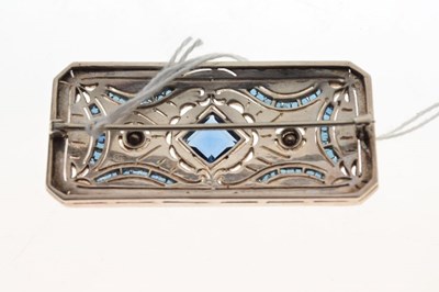 Lot 30 - White metal panel brooch, set blue and white stones